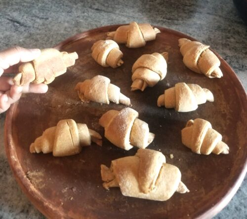 Healthy whole wheat croissants baked on Miriam's 100% non toxic griddle