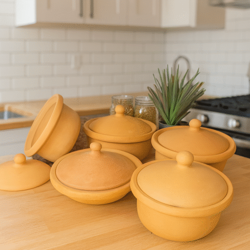 Set of 5 Miriams Earthen Cookware Pots and pans! A great, healthy starter set for your family.