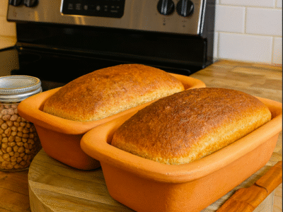 Delicious and non-toxic whole wheat bread in Miriam's Clay pan.