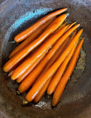 glazed carrots cooked in Miriam's pure clay pan